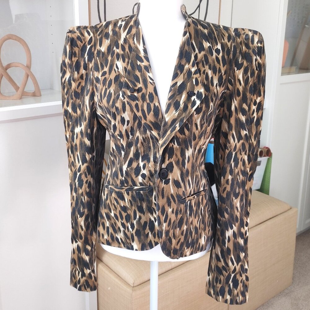 Kardashian Kollection Leopard Print Structured Blazer Jacket - Size Large